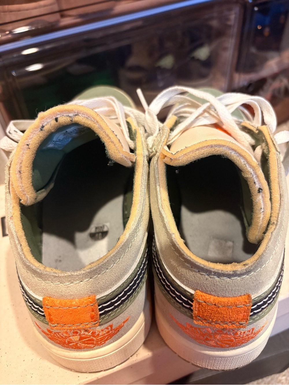 Men’s Jordan 1s Low Sage Green, Orange, Black - Picture 7 of 8
